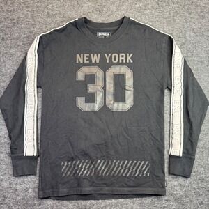 Express Long Sleeve Graphic Tee Mens XS Black New York 30 Sleeve Tape Logo
